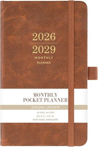 2026-2029 Monthly Pocket Planner - 3 Year Calendar, Faux Leather Cover, JUL 2026 - JUN 2029, 3.8" × 6.3", Pen Holder, 2 Bookmarks, Back Pocket in Saudi Arabia