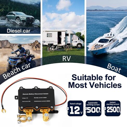 HALENBA Remote Battery Disconnect Switch 12V 500A - Smart Voltage Control Battery Kill Switch for Cars,RVs,Truck - Anti Theft Battery Shut Off Switch for Car,with 2 Wireless Remotes in Saudi Arabia