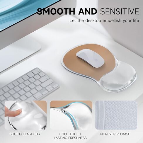icolor Crystals Gel Wrist Rest Mouse Pads Ergonomic Mouse Mat with Memory Gel Cushion,Non-Slip PU Base Desk Skid Gel Pad for Computer Laptop,Relieves Wrist Pain (GreyBlack) in Saudi Arabia