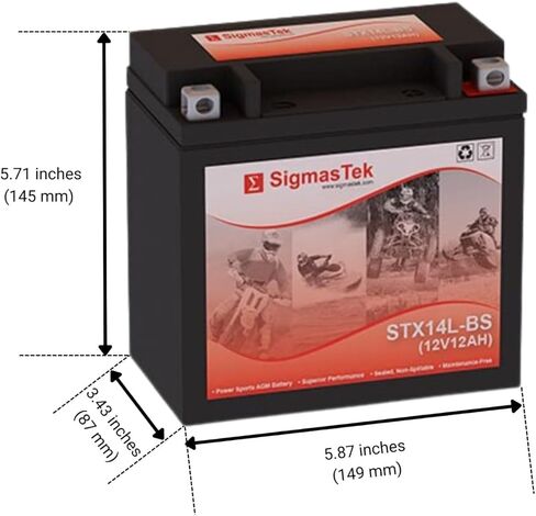 بطارية دراجة نارية Deka ETX14L متوافقة مع SLA من SigmasTek، STX14L-BS 200CCA in Saudi Arabia