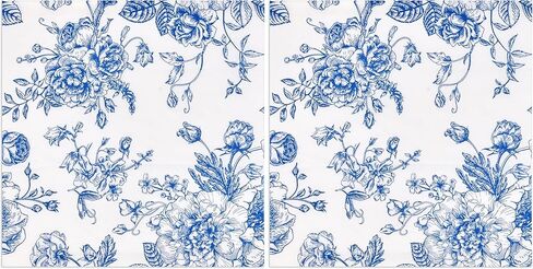 120 Floral Cocktail Beverage Napkins Blue & White Disposable Paper Spring Flowers Dessert Napkin for Wedding Holiday Birthday Party Bridal & Baby Shower Tableware Party Supplies in Kuwait