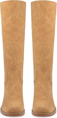 Platform Women's Knee High Square Toe Chunky Block Heel Long Wide Calf Riding Pull On Campus Boots in Kuwait