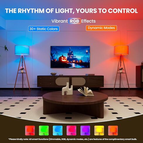 Tripod Floor Lamp with Shelves, Mid Century Modern Metal Standing Lamp with Remote & App Control, Dimmable RGB Smart Bulb Included, E26 Base for Living Room, Bedroom, Office - Boho Decor in Saudi Arabia