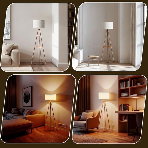 Tripod Floor Lamp with Shelves, Mid Century Modern Metal Standing Lamp with Remote & App Control, Dimmable RGB Smart Bulb Included, E26 Base for Living Room, Bedroom, Office - Boho Decor in Saudi Arabia