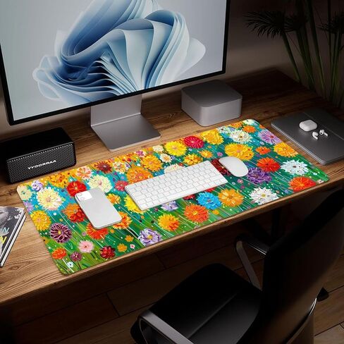 Leather Flower Desk Pad, Colorful Art Mouse Pad Large Computer Keyboard Gaming Mousepad Waterproof Desktop Protector & Cover, Decorative PU Leather Laptop Mouse Mat Home Office Decor 10 x 30 inch B2 in Saudi Arabia