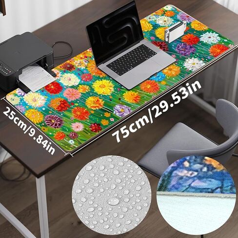 Leather Flower Desk Pad, Colorful Art Mouse Pad Large Computer Keyboard Gaming Mousepad Waterproof Desktop Protector & Cover, Decorative PU Leather Laptop Mouse Mat Home Office Decor 10 x 30 inch B2 in Saudi Arabia