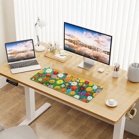 Leather Flower Desk Pad, Colorful Art Mouse Pad Large Computer Keyboard Gaming Mousepad Waterproof Desktop Protector & Cover, Decorative PU Leather Laptop Mouse Mat Home Office Decor 10 x 30 inch B2 in Saudi Arabia