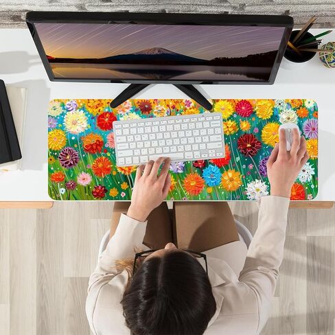 Leather Flower Desk Pad, Colorful Art Mouse Pad Large Computer Keyboard Gaming Mousepad Waterproof Desktop Protector & Cover, Decorative PU Leather Laptop Mouse Mat Home Office Decor 10 x 30 inch B2 in Saudi Arabia