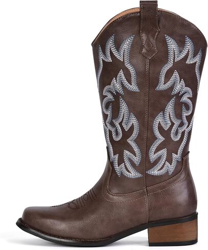 IUV Cowboy Boots For Women Square Toe Cowgirl Boots Mid Calf Western Boots Pull On Fashion Cowboy Boots in Kuwait