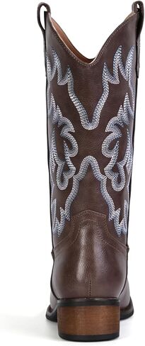 IUV Cowboy Boots For Women Square Toe Cowgirl Boots Mid Calf Western Boots Pull On Fashion Cowboy Boots in Kuwait