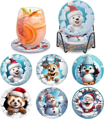 MOGTAA 8Pcs Diamond Art Painting Coasters with Holder, 5D Christmas Diamond Art Coasters Kits for Adults, Winter Arts and Crafts for Adult, DIY Landscape Dot Art for Adults for Home Decor in Saudi Arabia