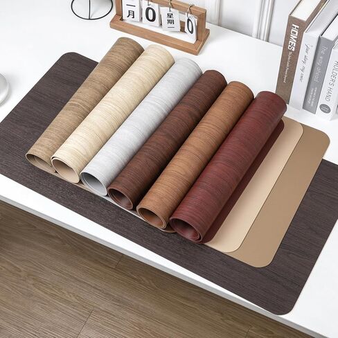 Elegant Wood Grain Leather Desk Pad, Non-Slip Large Mouse Pad Keyboard Mat (24" x 12"), Desk Blotter & Table Protector for Office Home, Cherry Brown in Saudi Arabia