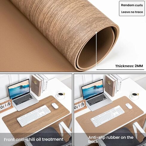 Elegant Wood Grain Leather Desk Pad, Non-Slip Large Mouse Pad Keyboard Mat (24" x 12"), Desk Blotter & Table Protector for Office Home, Cherry Brown in Saudi Arabia