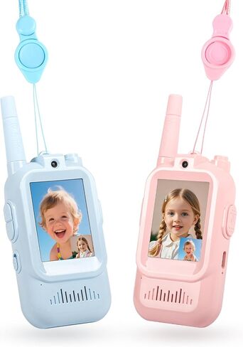 أجهزة اتصال فيديو لاسلكية للأطفال، عبوتان قابلة لإعادة الشحن، اتصال صوتي وفيديو طويل المدى، كاميرا عالية الدقة، تأثيرات صوتية ممتعة، مثالية للأولاد والبنات من سن 3 إلى 10 سنوات، لعب داخلي وخارجي - أزرق/وردي in Kuwait