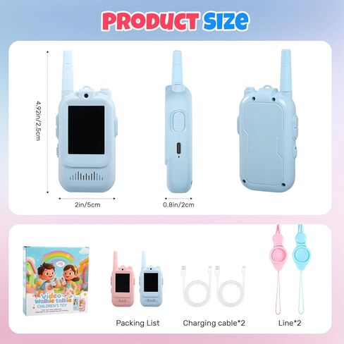 أجهزة اتصال فيديو لاسلكية للأطفال، عبوتان قابلة لإعادة الشحن، اتصال صوتي وفيديو طويل المدى، كاميرا عالية الدقة، تأثيرات صوتية ممتعة، مثالية للأولاد والبنات من سن 3 إلى 10 سنوات، لعب داخلي وخارجي - أزرق/وردي in Kuwait