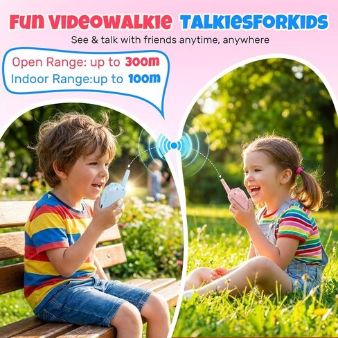 أجهزة اتصال فيديو لاسلكية للأطفال، عبوتان قابلة لإعادة الشحن، اتصال صوتي وفيديو طويل المدى، كاميرا عالية الدقة، تأثيرات صوتية ممتعة، مثالية للأولاد والبنات من سن 3 إلى 10 سنوات، لعب داخلي وخارجي - أزرق/وردي in Kuwait