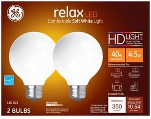 GE Reveal LED Light Bulbs, 60 Watt, G25 Globe Bulbs, Medium Base (2 Pack) in Saudi Arabia