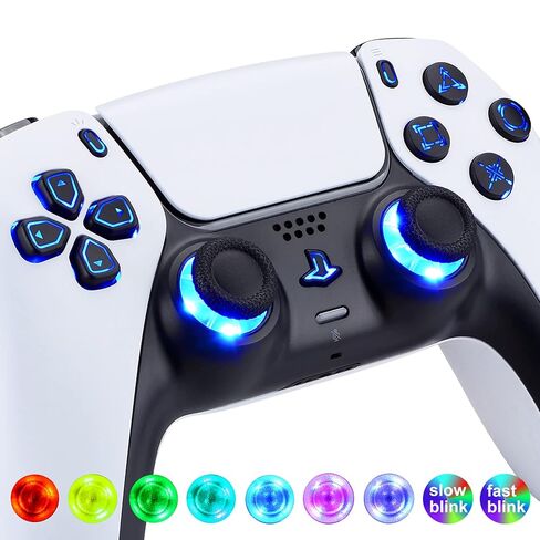 eXtremeRate Multi-Colors Luminated Dpad Thumbstick Share Home Face Buttons for PS5 Controller, Chrome Gold Classical Symbols Buttons DTF LED Kit for PS5 Controller - Controller NOT Included in Saudi Arabia