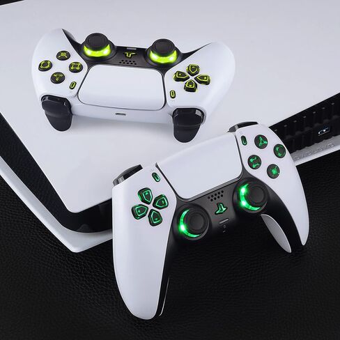 eXtremeRate Multi-Colors Luminated Dpad Thumbstick Share Home Face Buttons for PS5 Controller, Chrome Gold Classical Symbols Buttons DTF LED Kit for PS5 Controller - Controller NOT Included in Saudi Arabia