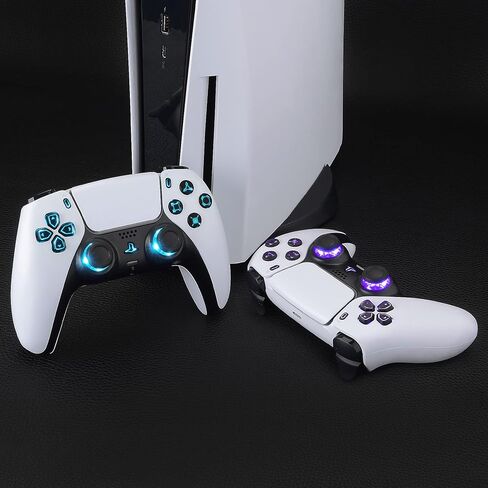 eXtremeRate Multi-Colors Luminated Dpad Thumbstick Share Home Face Buttons for PS5 Controller, Chrome Gold Classical Symbols Buttons DTF LED Kit for PS5 Controller - Controller NOT Included in Saudi Arabia