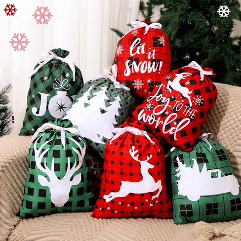 Windyun 16 Pcs Christmas Drawstring Bags Bulk Large Xmas Buffalo Plaid Drawstring Cloth Gift Bags 12 x 16 Inch Gift Wrapping Storage Sack for Party Favor (Red, Black, Green Buffalo Plaid) in Saudi Arabia