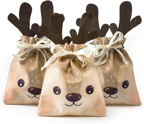 Cheerland Christmas Burlap Gift Bags Winter Party Favor Bags Reindeer Jute Drawstring Treat Goody for Birthday Winter Wonderland Baby Shower Candy Xmas Holiday New Year Christmas Party Supplies 6pcs in Saudi Arabia