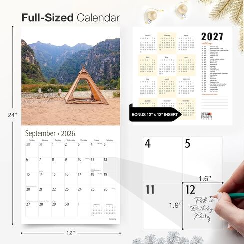 RED EMBER Camping 2026 Wall Calendar 12 Month | 12" x 24" Open | Thick & Sturdy Paper | Holiday Gift | Nature Calendar 2026 in Saudi Arabia