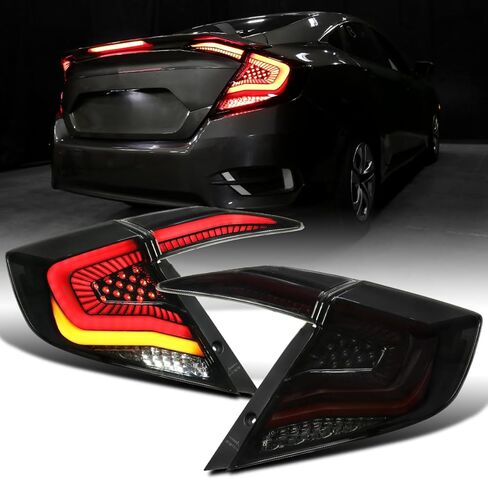 Ronnin - Fits 2016-2021 Honda Civic Sedan 4Dr Aggressive Full LED Sequential Turn Signals + Animated Startup Effect Tail Lights Assembly Pair | Black Smoke in Saudi Arabia