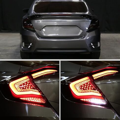Ronnin - Fits 2016-2021 Honda Civic Sedan 4Dr Aggressive Full LED Sequential Turn Signals + Animated Startup Effect Tail Lights Assembly Pair | Black Smoke in Saudi Arabia