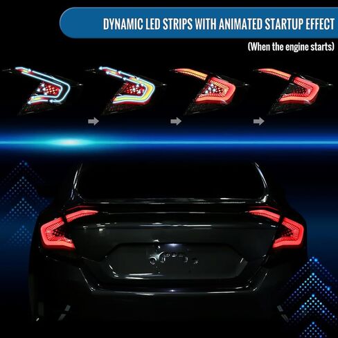 Ronnin - Fits 2016-2021 Honda Civic Sedan 4Dr Aggressive Full LED Sequential Turn Signals + Animated Startup Effect Tail Lights Assembly Pair | Black Smoke in Saudi Arabia