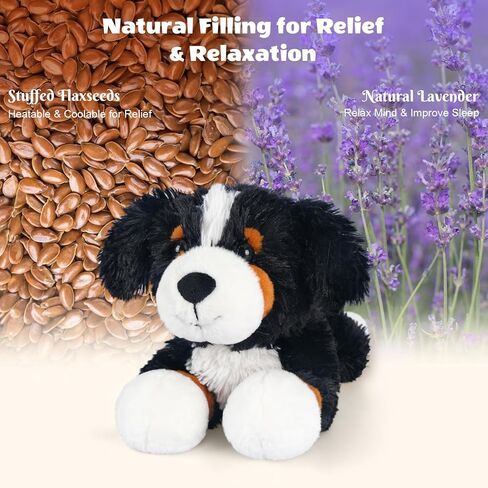 Heatable & Coolable Bernese Mountain Dog Stuffed Animal, Heating Pad Microwavable for Soothing & Relaxation, Lavender Scented Stuffed Dog Plush for Stress Relief, Black Puppy Plushie Gifts in Saudi Arabia