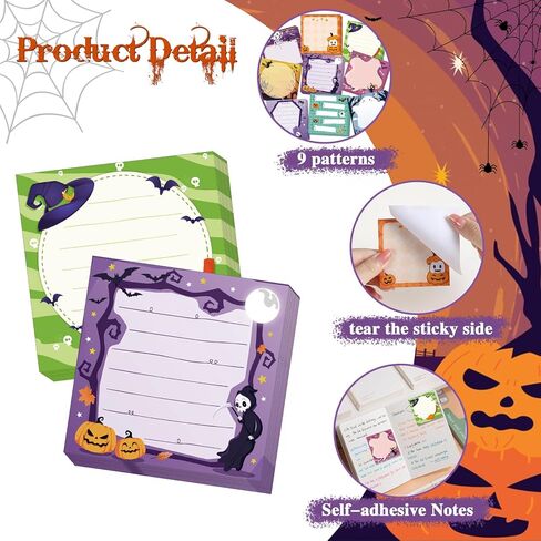 Konsait 9 PCS Halloween Sticky Notes Self-Adhesive to do List Paper Halloween Office Supplies Funny Post it Notes 30 Sheets Each Student Teacher Gift Stationery Party Favors in Saudi Arabia