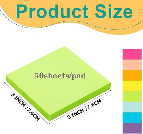 8 Pack 3x3 Inch Sticky Notes, Bright Colors Self-Stick Pads for Office Home (50 Sheets/Pad) in Saudi Arabia