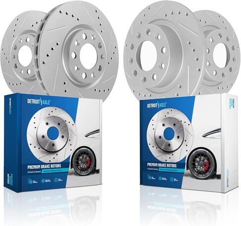 محور ديترويت - 4 قطع دوارات فرامل لسيارة Jeep 17-22 Compass 15-22 Renegade 16-20 500X، دوارات فرامل مشقوقة محفورة 2017 2018 2019 2020 2021 2022 استبدال: 12.00 بوصة أمامية و10.94 بوصة دوار خلفي in Saudi Arabia