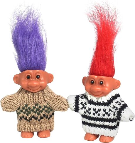 2 PCS Retro Lucky Troll Dolls in Hand-Knit Sweaters - Colorful, Adorable, Great for Collections, School Projects, Crafts & Party Favors (White&Pink) in Saudi Arabia