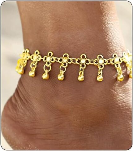 14K Gold Flower Ankle Bracelets for Women Waterproof Silver Plus Size Large Vintage Boho Indian Non Tarnish Anklets Beach Cute Chunky Cuban Friendship Dainty Charm Adjustable Anklets in Kuwait
