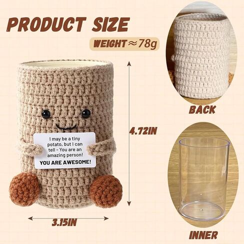 Positive Crochet Duck Pen Holder, Handmade Emotional Support Ducks Crochet Pen Makeup Brushes Holder with Positive Card Desktop Decor-16-positive duck in Saudi Arabia