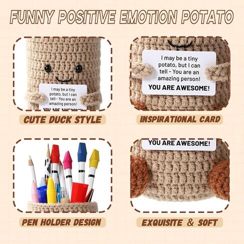 Positive Crochet Duck Pen Holder, Handmade Emotional Support Ducks Crochet Pen Makeup Brushes Holder with Positive Card Desktop Decor-16-positive duck in Saudi Arabia