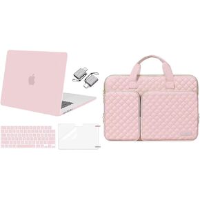 حافظة MOSISO متوافقة مع جهاز MacBook Air 13.6 بوصة إصدار 2022 2023 2024 M3 A3113 M2 A2681، حافظة بلاستيكية صلبة وغطاء لوحة مفاتيح وواقي شاشة ونوع C وحقيبة مع جيوب، وردي فاتح وطباشير وردي in Kuwait