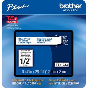 طابعة Brother Genuine P-Touch، TZe-233CS، مقاس 1.2 سم × 66.2 سم، باللون الأزرق على شريط ملصقات أبيض in Kuwait