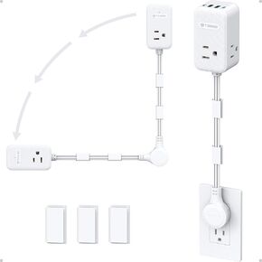 TROND 20W USB C Travel Power Strip - Ultra Thin Flat Plug, Small Extension Cord, 3 Outlets, 4 USB Ports, 3 Side Outlet Extender, 5ft Cord for Nightstand, Dresser, Couch, TV, Cruise Essentials, White in Saudi Arabia