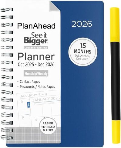 PlanAhead شاهد IT أكبر وصغير الحجم، حجم الجيب أكتوبر 2025 - ديسمبر 2026 مخطط شهري/أسبوعي تقريبًا. 4 × 6 بوصة وقلم فلورسنت مزدوج in Kuwait