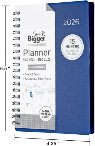 PlanAhead شاهد IT أكبر وصغير الحجم، حجم الجيب أكتوبر 2025 - ديسمبر 2026 مخطط شهري/أسبوعي تقريبًا. 4 × 6 بوصة وقلم فلورسنت مزدوج in Kuwait