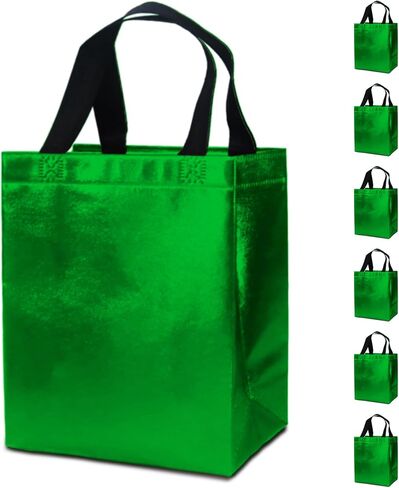 12 Red Gift Bags with Tissues - Medium Sturdy Reusable, Glossy Metallic Non Woven 8x4x10 for Christmas, Graduations, Valentine's Day, Birthdays & Parties in Saudi Arabia
