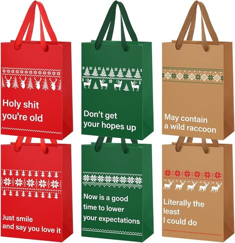 SilTriangle 18 Pcs Christmas Funny Gift Bags, Reusable Novelty Gift Bags with Snarky Sayings, 11 x 8 x 4 Inch Funny Wrapping for Men Women Adults Birthdays, Christmas, Holidays, Graduation(Multicolor) in Saudi Arabia