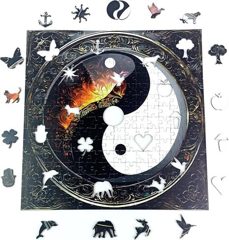 Wooden Puzzles for Adults, Unique Animal Shape Ying Yang Wooden Jigsaw Puzzles, Extraordinary Gift for Friends and Family, Wood Puzzles Adult, Perfect for Birthday Gift, Wood Cut Puzzles, Small in Saudi Arabia