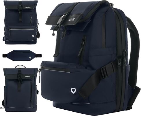 Verage Pulse 2-in-1 Roll Top Laptop Backpack 16″ with Detachable Everyday Sling Bag, Personal Item Size, Expandable Water-Resistant Travel Backpack for Airplane, Work & Daily Commute – Black in Saudi Arabia