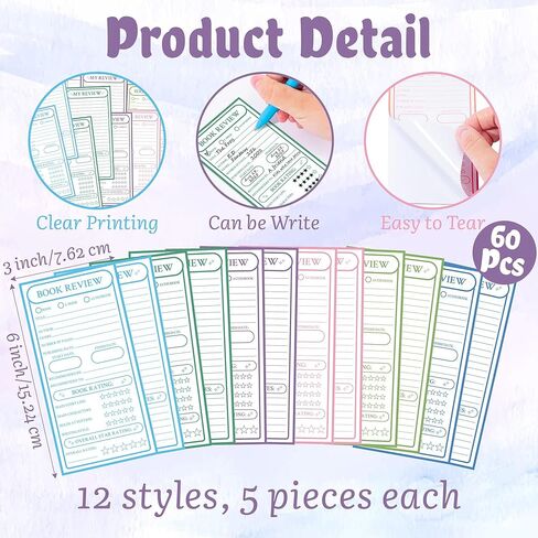 ملصقات مراجعة الكتب الملونة L1rabe - 60 قطعة هدية عيد الميلاد ذاتية اللصق 12 تصميمًا لمراجعة الكتب، ملاحظات لاصقة لمجلة القراءة الخاصة بي، سجل تعقب الكتب لمحبي الكتب والطلاب هدية دودة الكتب in Kuwait