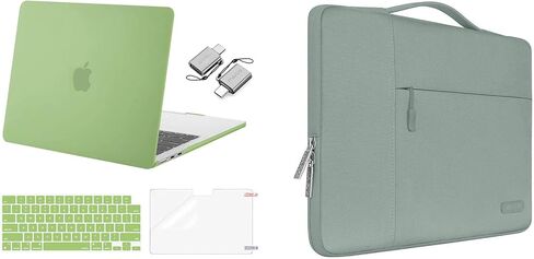 MOSISO Compatible with MacBook Air 13 inch Case 2024-2022 M3 A3113 M2 A2681 Touch ID, Plastic Hard Case&Keyboard Skin&Screen Film&Type C Adapter&Polyester Multifunctional Bag, Chartreuse&Antique Green in Saudi Arabia