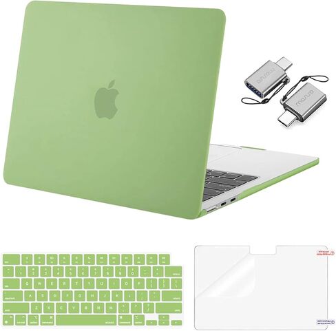 MOSISO Compatible with MacBook Air 13 inch Case 2024-2022 M3 A3113 M2 A2681 Touch ID, Plastic Hard Case&Keyboard Skin&Screen Film&Type C Adapter&Polyester Multifunctional Bag, Chartreuse&Antique Green in Saudi Arabia